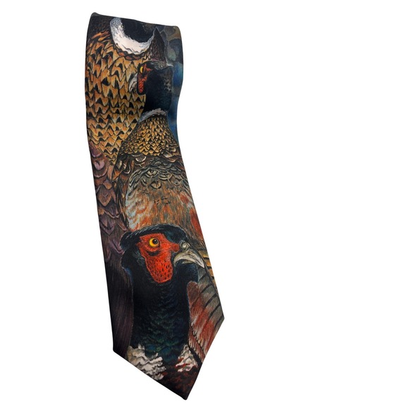 Vintage Ralph Marlin Pheasant Bird Turkey Novelty Necktie 1988 Men's USA Made - Picture 1 of 4